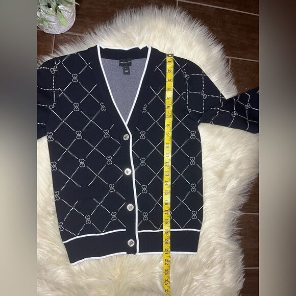 River Island London Black argyle Heart Knit Cardigan Sz 14 - Picture 11 of 12